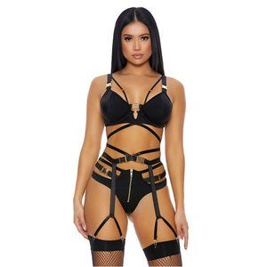 Black 3pc. Lingerie Bra, Panty, Garter Belt Set